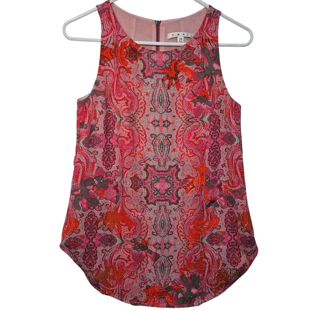 CAbi #127 Pink Paisley Jubilee Tank Top Sleeveless Lined Back Zip XS EUC